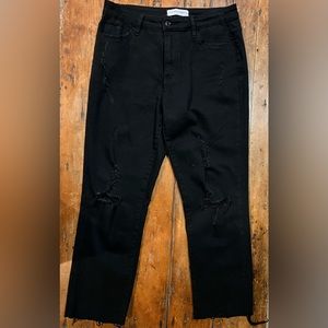 Flying Monkey, Black, Denim, Stretchy, Distressed Jeans, Frayed Cropped Size 30